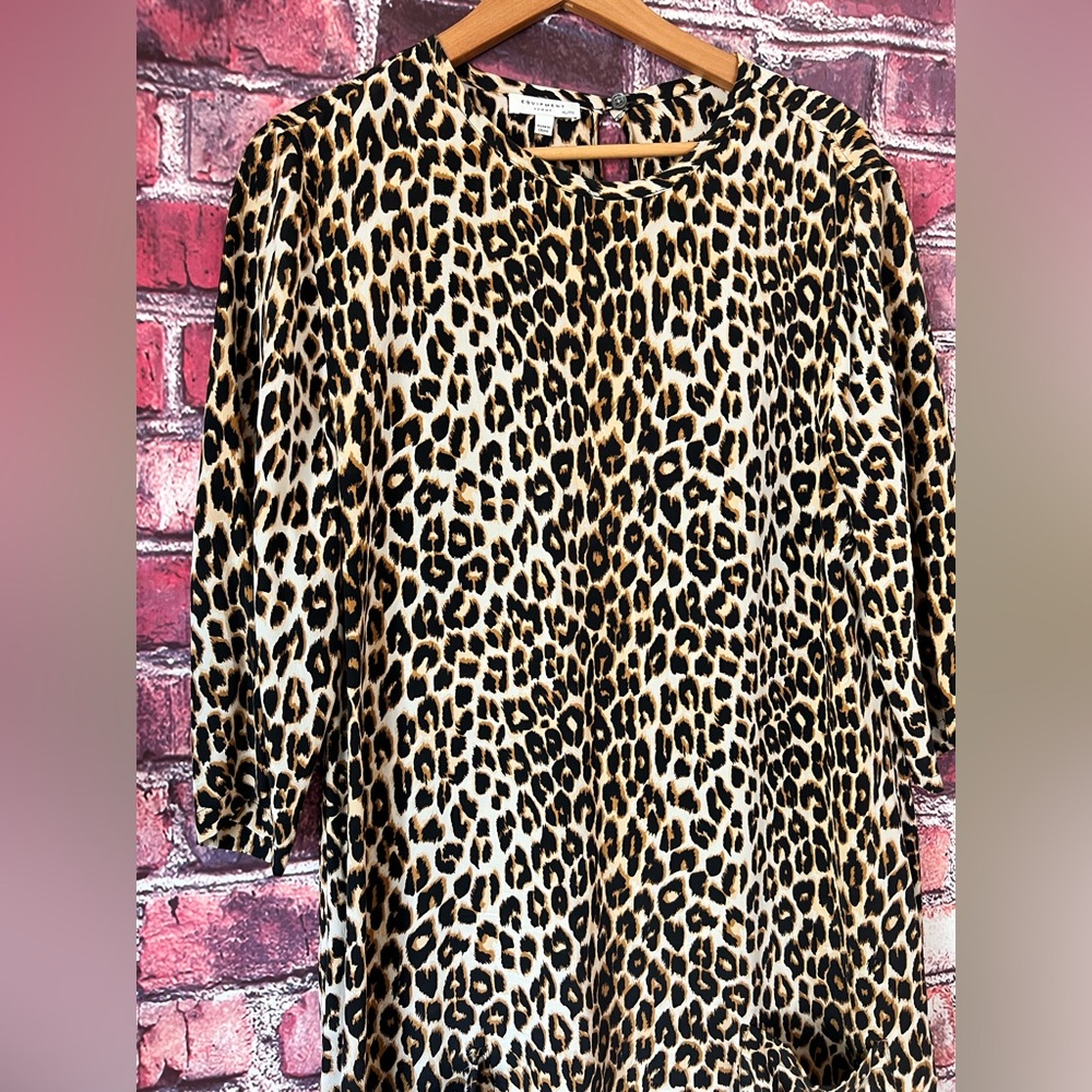 Equipment "Aubrey" 100% Silk Leopard Print Shift Dress with Pockets - Picture 2 of 8
